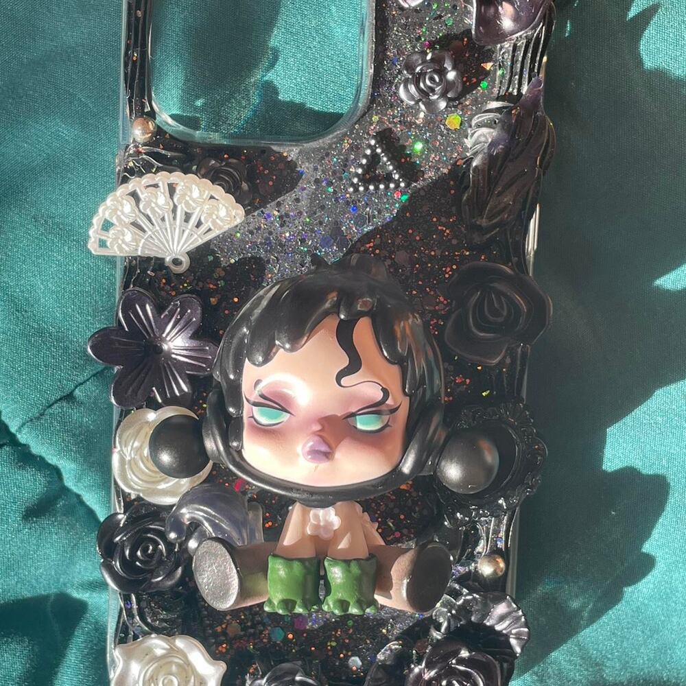 Handmade black bedazzled iphone 15